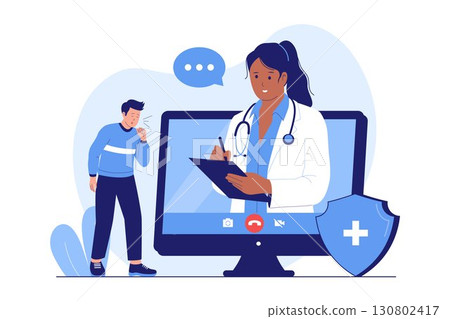 Illustration of Online Doctor Consultation and Telemedicine 130802417