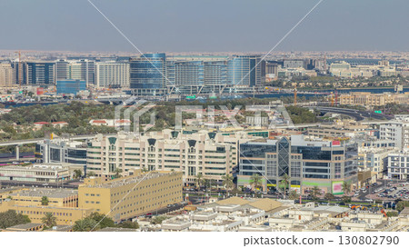 Aerial view of neighborhood Deira with typical buildings timelapse, Dubai, United Arab Emirates 130802790