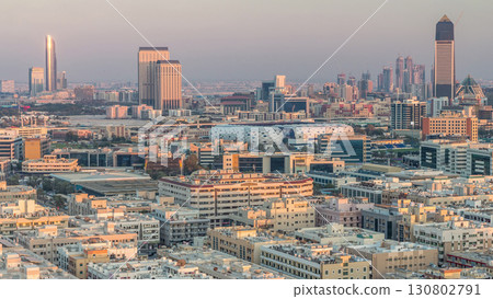 Aerial view of neighborhood Deira with typical buildings timelapse, Dubai, United Arab Emirates 130802791
