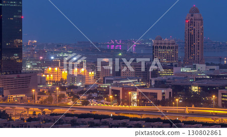 Dubai media city skyscrapers night to day timelapse, Dubai, United Arab Emirates 130802861