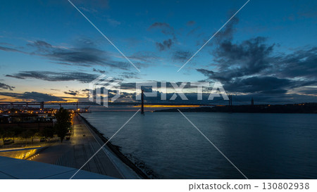 Lisbon city before sunrise with April 25 bridge night to day timelapse Lisbon city before sunrise with April 25 bridge night to day timelapse 130802938