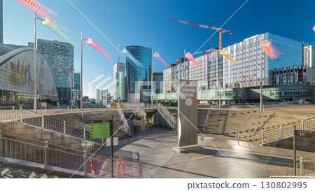 Panorama of La Defence timelapse hyperlapse, business and financial district with highrise skyscrapers buildings Panorama of La Defence timelapse hyperlapse, business and financial district with highrise skyscrapers buildings 130802995