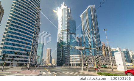 Amazing view of Dubai Skyline timelapse hyperlapse. Residential and Business Skyscrapers in Downtown Amazing view of Dubai Skyline timelapse hyperlapse. Residential and Business Skyscrapers in Downtown 130803106