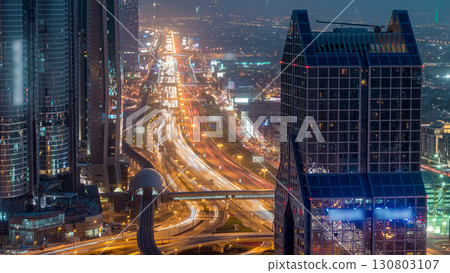 Dubai downtown skyline day to night timelapse and Sheikh Zayed road traffic, UAE Dubai downtown skyline day to night timelapse and Sheikh Zayed road traffic, UAE 130803107