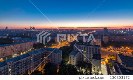 Residential buildings, Stalin skyscrapers and panorama of city before sunrise night to day timelapse in Moscow, Russia Residential buildings, Stalin skyscrapers and panorama of city before sunrise night to day timelapse in Moscow, Russia 130803172