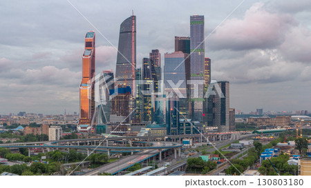 Business complex of skyscrapers Moscow city day to night timelapse. Business complex of skyscrapers Moscow city day to night timelapse. 130803180