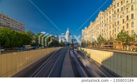 Cars traffic on Garden-Triumph street timelapse hyperlapse in Moscow, Russia. 130803184