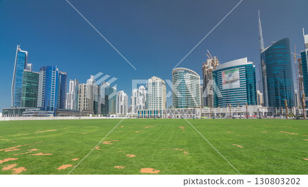 Panoramic timelapse hyperlapse view of business bay and downtown area of Dubai 130803202