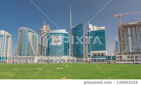 Panoramic timelapse hyperlapse view of business bay and downtown area of Dubai Panoramic timelapse hyperlapse view of business bay and downtown area of Dubai 130803203