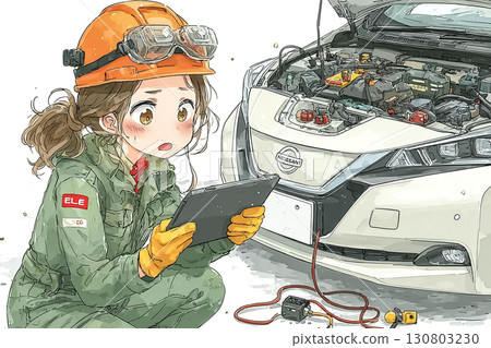 Miyu系列：電動車維護（使用平板電腦檢查車載系統，逼真） 130803230