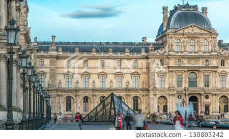 Old and new element at louvre external building timelapse. Paris, France 130803242