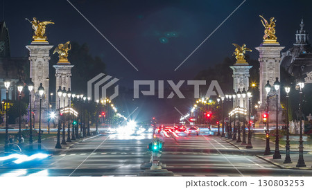 View of Avenue du Marechal Gallieni with traffic night timelapse. Paris, France View of Avenue du Marechal Gallieni with traffic night timelapse. Paris, France 130803253