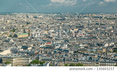 Panorama of Paris aerial timelapse, France. Top view from Montmartre viewpoint. Panorama of Paris aerial timelapse, France. Top view from Montmartre viewpoint. 130803257