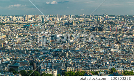 Panorama of Paris aerial timelapse, France. Top view from Montmartre viewpoint. Panorama of Paris aerial timelapse, France. Top view from Montmartre viewpoint. 130803258