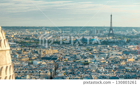 Panorama of Paris aerial timelapse, France. Top view from Montmartre viewpoint. 130803261