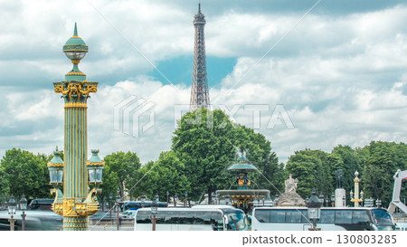 Fontaines de la Concorde on Place de la Concorde timelapse in Paris, France. 130803285