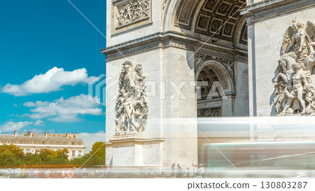 The Arc de Triomphe Triumphal Arch of the Star timelapse is famous monument in Paris 130803287