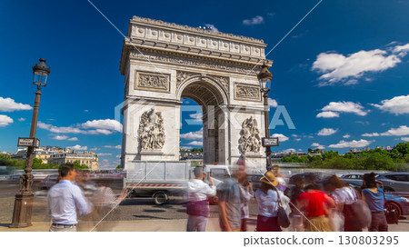 The Arc de Triomphe Triumphal Arch of the Star timelapse hyperlapse is famous monument in Paris The Arc de Triomphe Triumphal Arch of the Star timelapse hyperlapse is famous monument in Paris 130803295