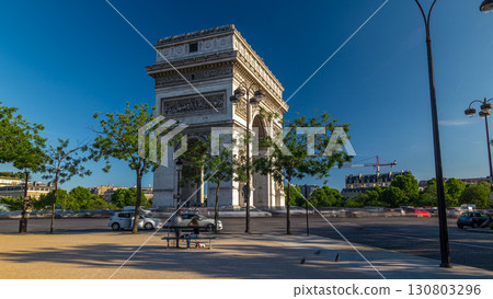 The Arc de Triomphe Triumphal Arch of the Star timelapse hyperlapse is famous monument in Paris The Arc de Triomphe Triumphal Arch of the Star timelapse hyperlapse is famous monument in Paris 130803296