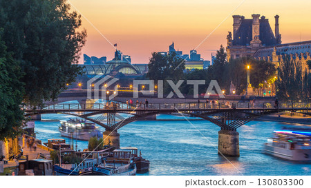 View to Pont des Arts in Paris after sunset day to night timelapse, France 130803300