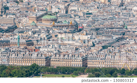 Top view of Paris skyline from observation deck of Montparnasse tower timelapse. Main landmarks of european megapolis. Paris, France 130803317