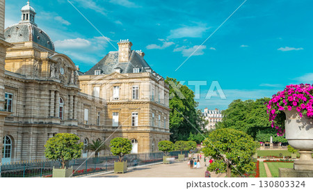 Luxembourg Palace and park timelapse hyperlapse in Paris, France. 130803324