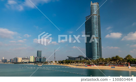 Cityscape of Abu Dhabi timelapse hyperlapse at Persian Gulf, UAE. 130803464