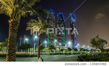 Famous towers buildings in Abu Dhabi night timelapse hyperlapse. 130803466