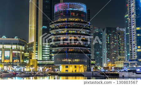 Dubai Marina towers and canal in Dubai night timelapse hyperlapse Dubai Marina towers and canal in Dubai night timelapse hyperlapse 130803567