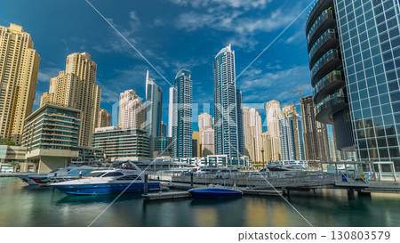 Dubai Marina towers in Dubai at day time timelapse hyperlapse Dubai Marina towers in Dubai at day time timelapse hyperlapse 130803579