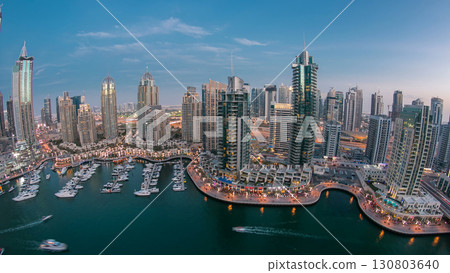 Aerial top view day to night timelapse of Dubai Marina in Dubai, UAE Aerial top view day to night timelapse of Dubai Marina in Dubai, UAE 130803640