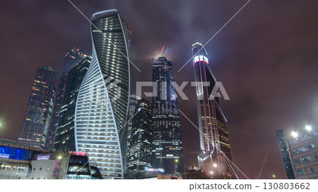 Skyscrapers International Business Center City night timelapse hyperlapse, Moscow, Russia 130803662