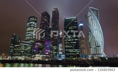 Skyscrapers International Business Center City night timelapse hyperlapse, Moscow, Russia 130803663