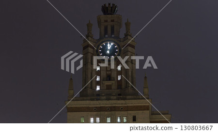The Main Building Of Moscow State University On Sparrow Hills At Winter timelapse hyperlapse at Night The Main Building Of Moscow State University On Sparrow Hills At Winter timelapse hyperlapse at Night 130803667