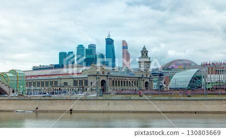 Kievskiy railway station and bridge of Bogdan Khmelnitskiy timelapse hyperlapse, Moscow, Russia. Kievskiy railway station and bridge of Bogdan Khmelnitskiy timelapse hyperlapse, Moscow, Russia. 130803669