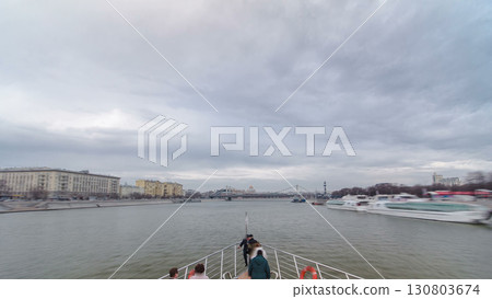 Moscow River. River cruise ships on the Moscow river winter timelapse hyperlapse 130803674