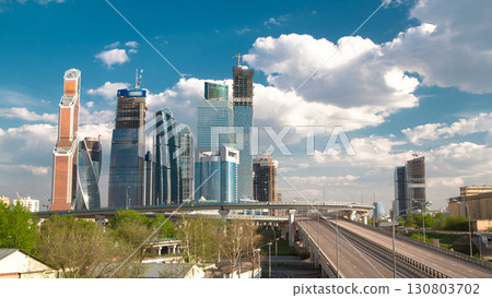 Modern Skyscrapers International Business Center City at cloudy day timelapse hyperlapse, Moscow, Russia 130803702