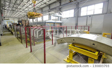 The operator lifting device timelapse, lift loads using lifting magnet, mechanical workshop, metal structures plant. 130803703