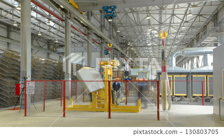 The operator lifting device timelapse, lift loads using lifting magnet, mechanical workshop, metal structures plant. 130803705