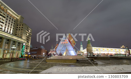 Manezh Square at night in Moscow. timelapse hyperlapse 130803709