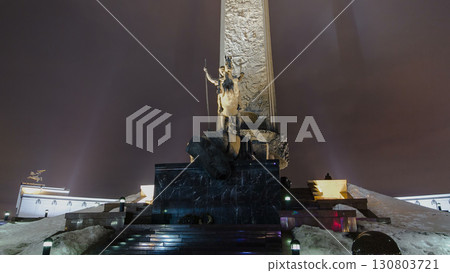 George the Victorious monument in Victory park architectural ensemble, timelapse hyperlapse in Moscow, Russia 130803721
