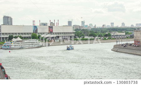 Moscow River. River cruise ships on the Moscow river winter timelapse hyperlapse Moscow River. River cruise ships on the Moscow river winter timelapse hyperlapse 130803738