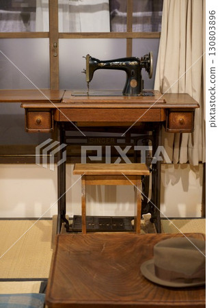 Treadle sewing machine and low table 130803896