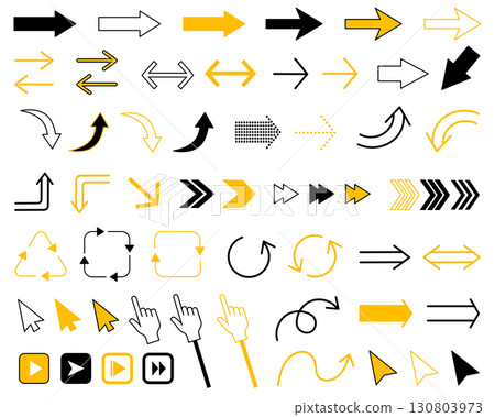 彩色箭頭圖示集-黑色和黃色 彩色箭頭圖示集-黑色和黃色 130803973