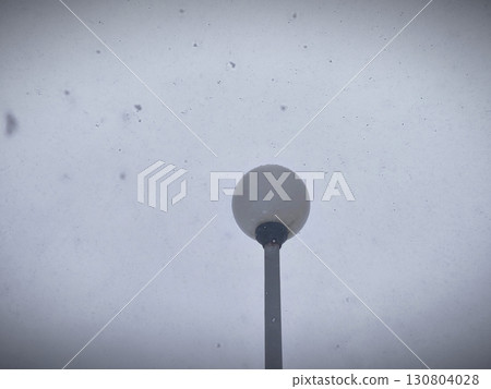 lamppost during snowfall in winter. winter snowstorm on the background of a lamppost in daytime. Blizzard in winter. 130804028