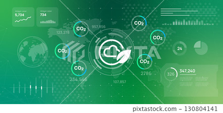 CO2 futuristic digital dashboard displaying global data on carbon emissions high tech interface features icons representing carbon sustainability and climate change monitoring 130804141