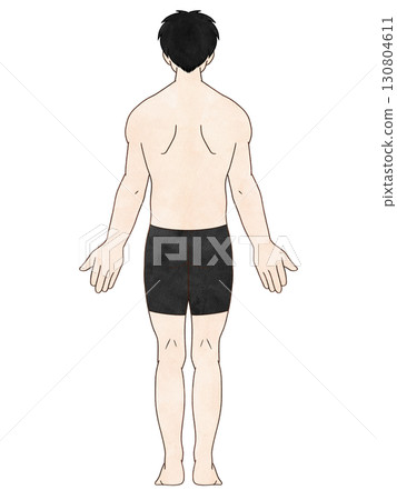 Anatomical straight male, back, watercolor style, with clothes 130804611