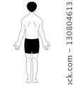 Anatomical upright position, male, back, line drawing, with clothes 130804613