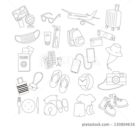 旅行用品的線條插圖 130804638