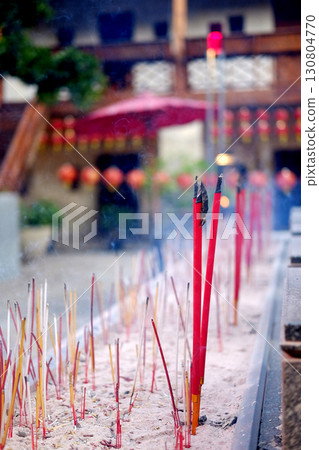 Close up red incense for worship Chinese gods for outdoor Close up red incense for worship Chinese gods for outdoor 130804770